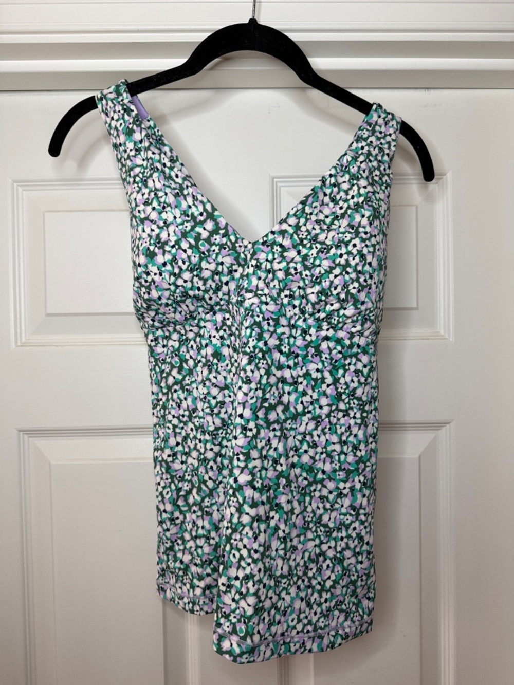 Athleta Lilac Swim Tank with Mint Floral Print